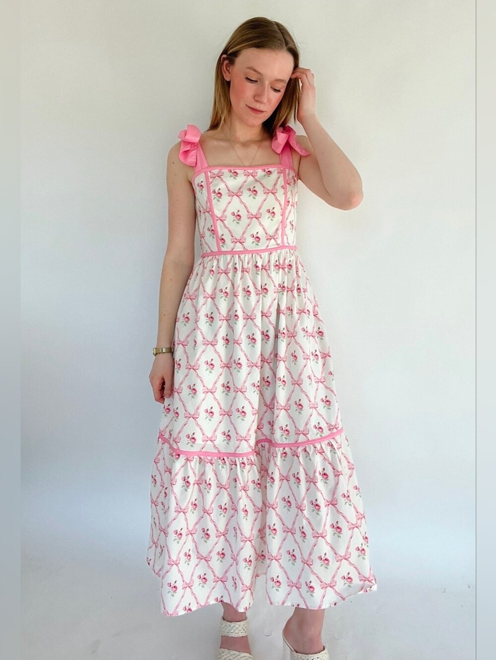 Entro Pink Floral Pattern Midi Dress S NWT